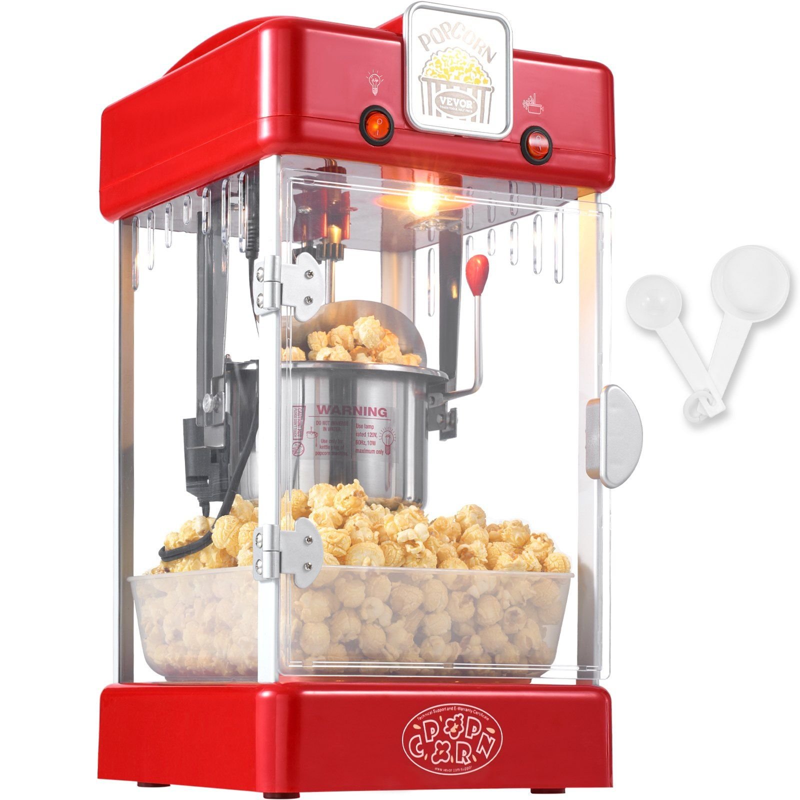 Powder Popper Machine VEVOR Popcorn Popper Machine Tabletop Popcorn Maker 300W 2.5 Oz Red