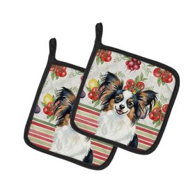 Tricoilor Papillon Vegetables Pair of Pot Holders Pair 7.5x7.5 Quilted Insulated Hot Pads Decorative Kitchen Gift Made in USA