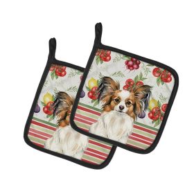 White with Sable Papillon Vegetables Pair of Pot Holders Pair 7.5x7.5 Quilted Insulated Hot Pads Decorative Kitchen Gift Made in USA