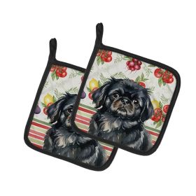 Black Pekingese Vegetables Pair of Pot Holders Pair 7.5x7.5 Quilted Insulated Hot Pads Decorative Kitchen Gift Made in USA