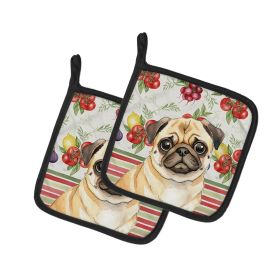 Fawn Pug Vegetables Pair of Pot Holders Pair 7.5x7.5 Quilted Insulated Hot Pads Decorative Kitchen Gift Made in USA