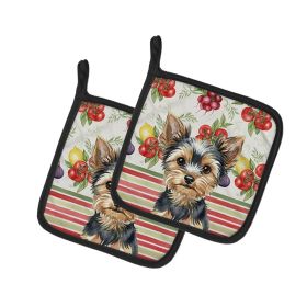 Black and Tan Yorkshire Terrier Vegetables Pair of Pot Holders Pair 7.5x7.5 Quilted Insulated Hot Pads Decorative Kitchen Gift Made in USA