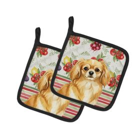 Gold Tibetan Spaniel Vegetables Pair of Pot Holders Pair 7.5x7.5 Quilted Insulated Hot Pads Decorative Kitchen Gift Made in USA