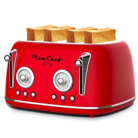 4 Slice Retro Style Toaster, Dual Control Toaster with Warming Rack, 6 Browning Settings, Bagel/Defrost Functions, Removable Crumb Tray